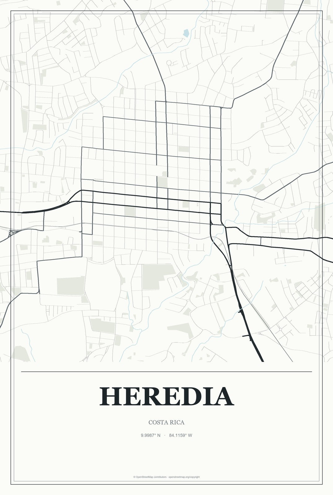 Heredia, Costa Rica City Map Aluminum Sign in Gallery Air style