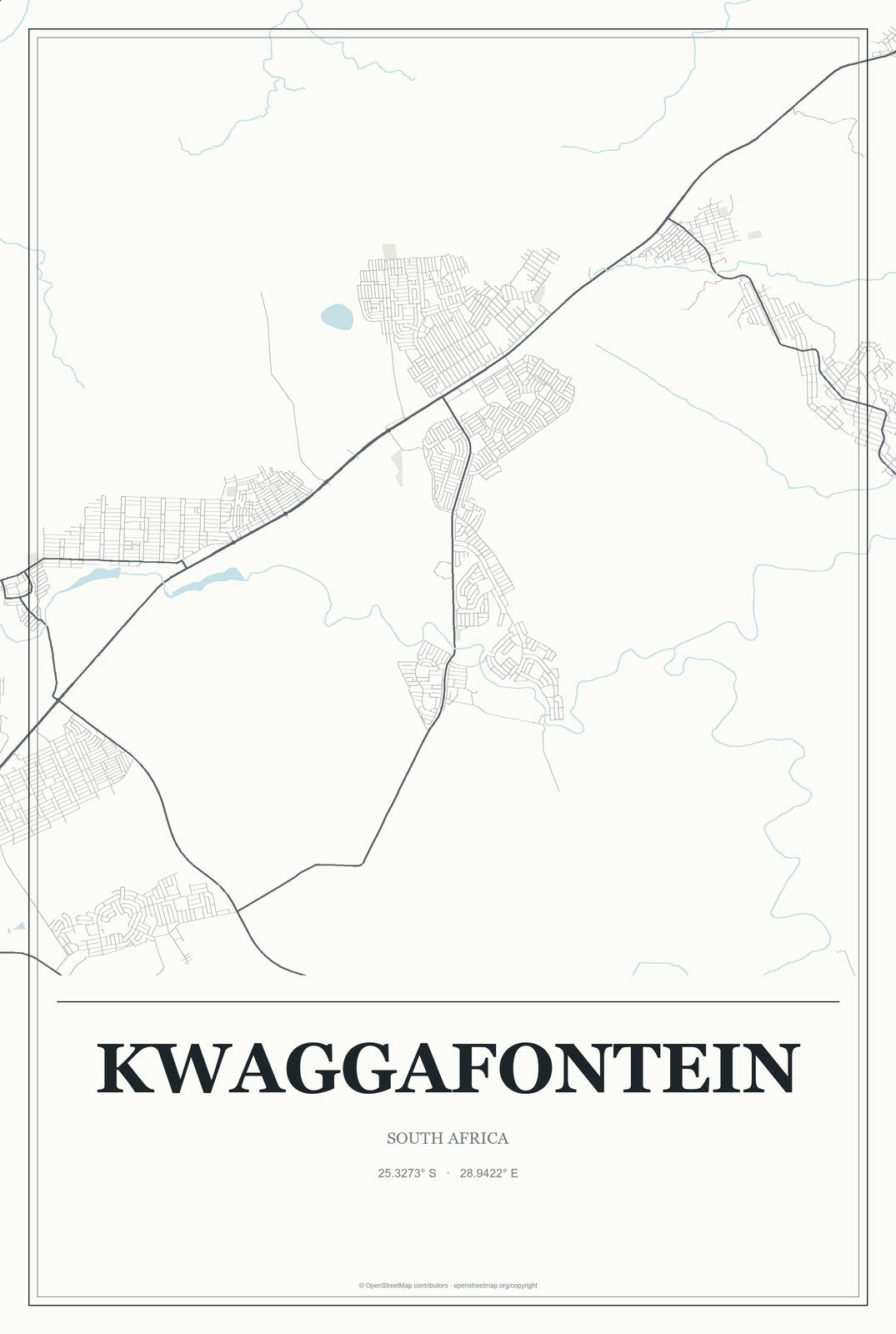 Kwaggafontein, South Africa City Map Aluminum Sign in Gallery Air style