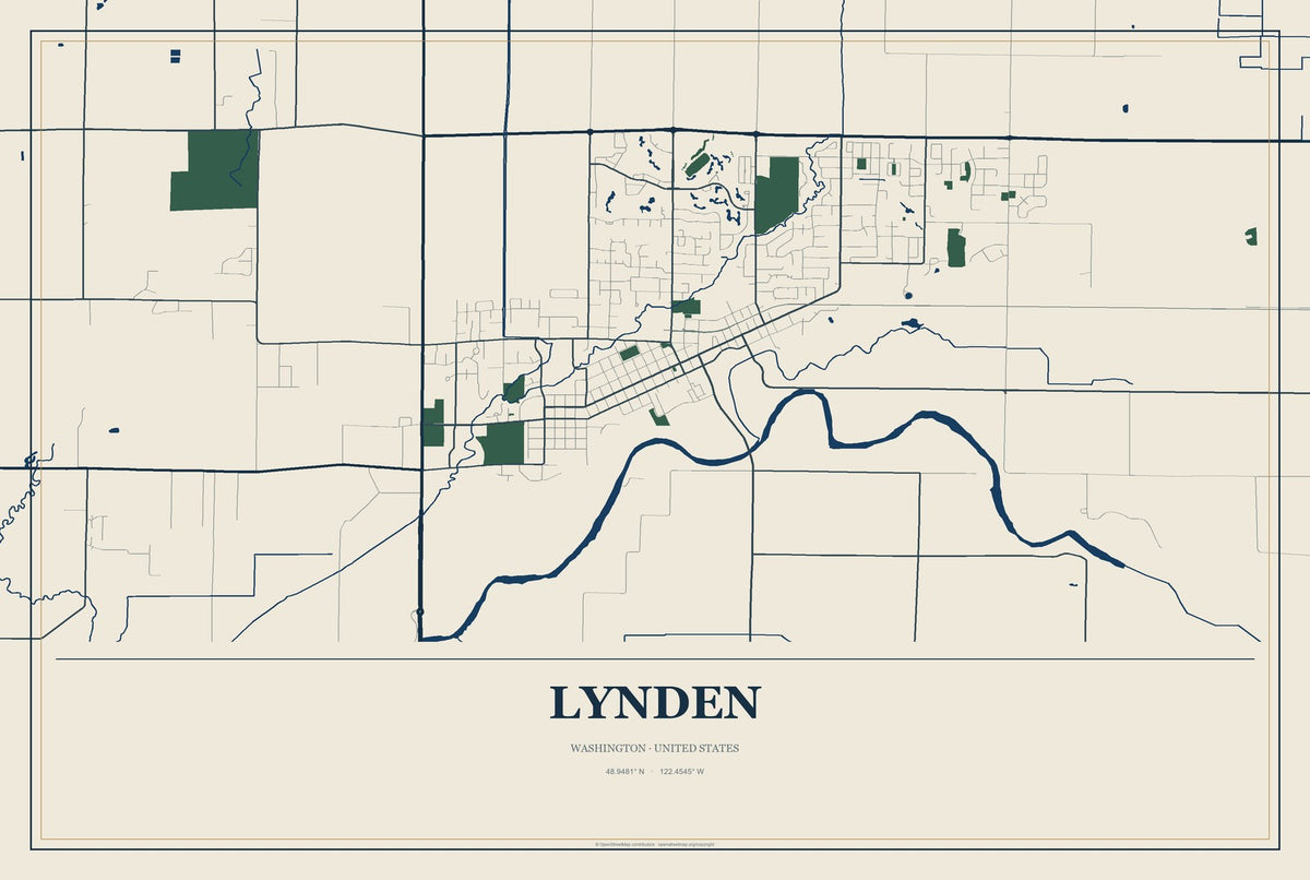 Lynden, Washington City Map Aluminum Sign in Coastal Cutout style