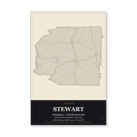 Stewart County, Georgia Map Aluminum Sign in Museum Plaque style