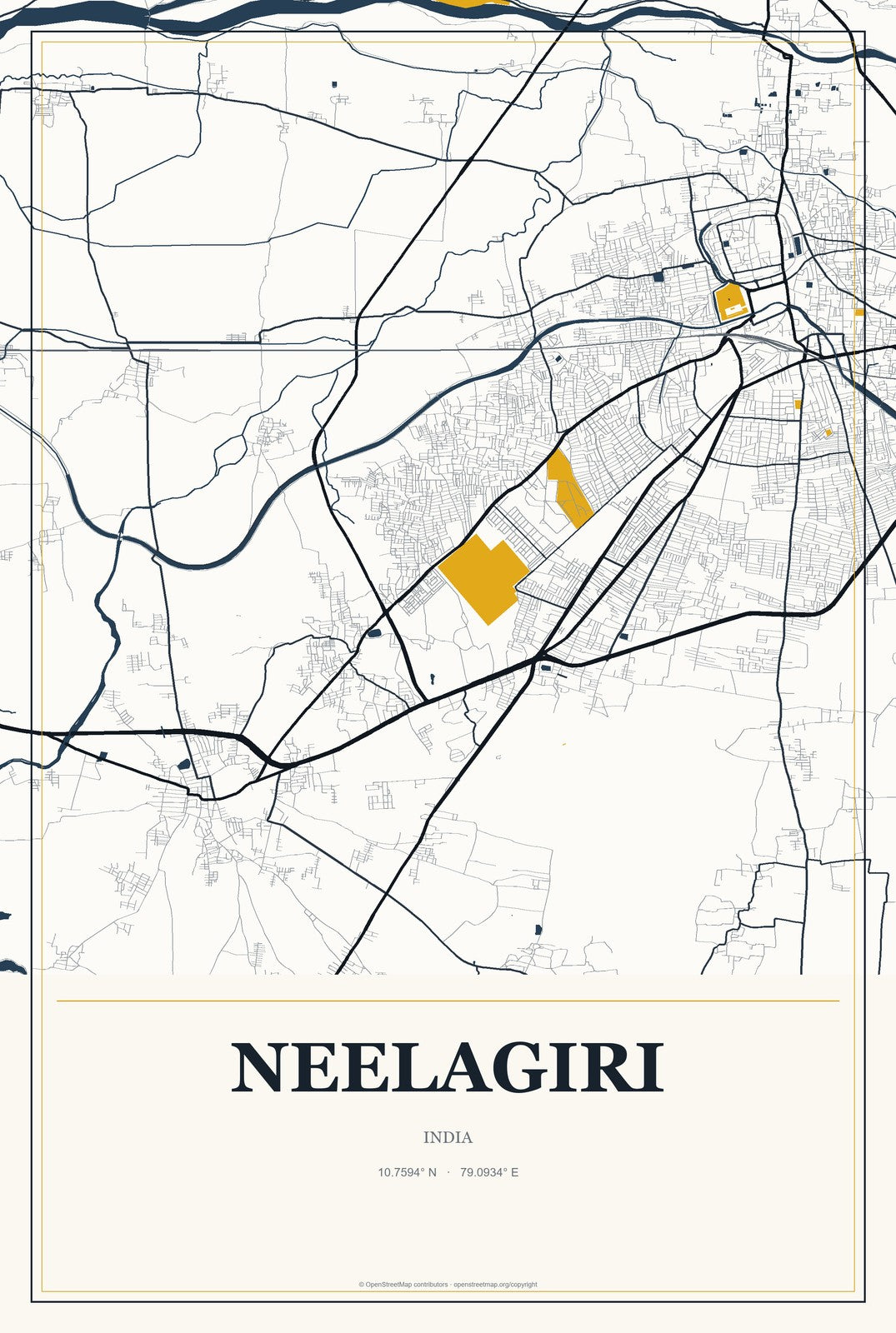 Neelagiri, India City Map Aluminum Sign in Citrine Modern style