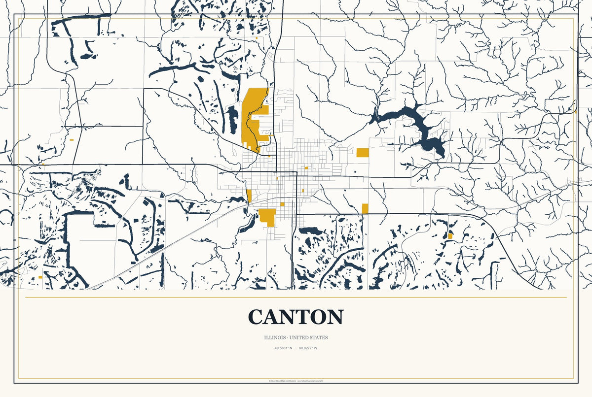 Canton, Illinois City Map Aluminum Sign in Citrine Modern style