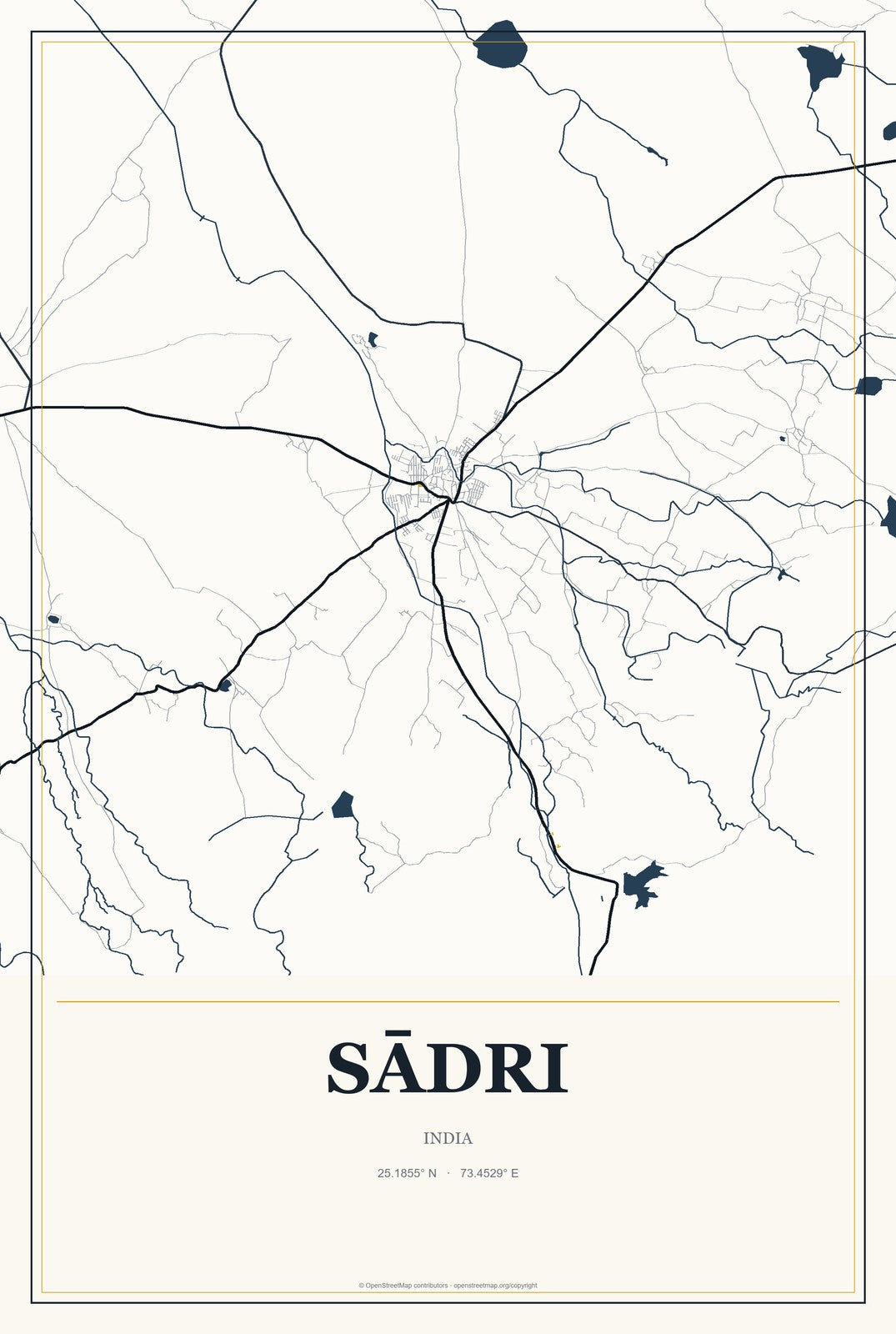 Sādri, India City Map Aluminum Sign in Citrine Modern style