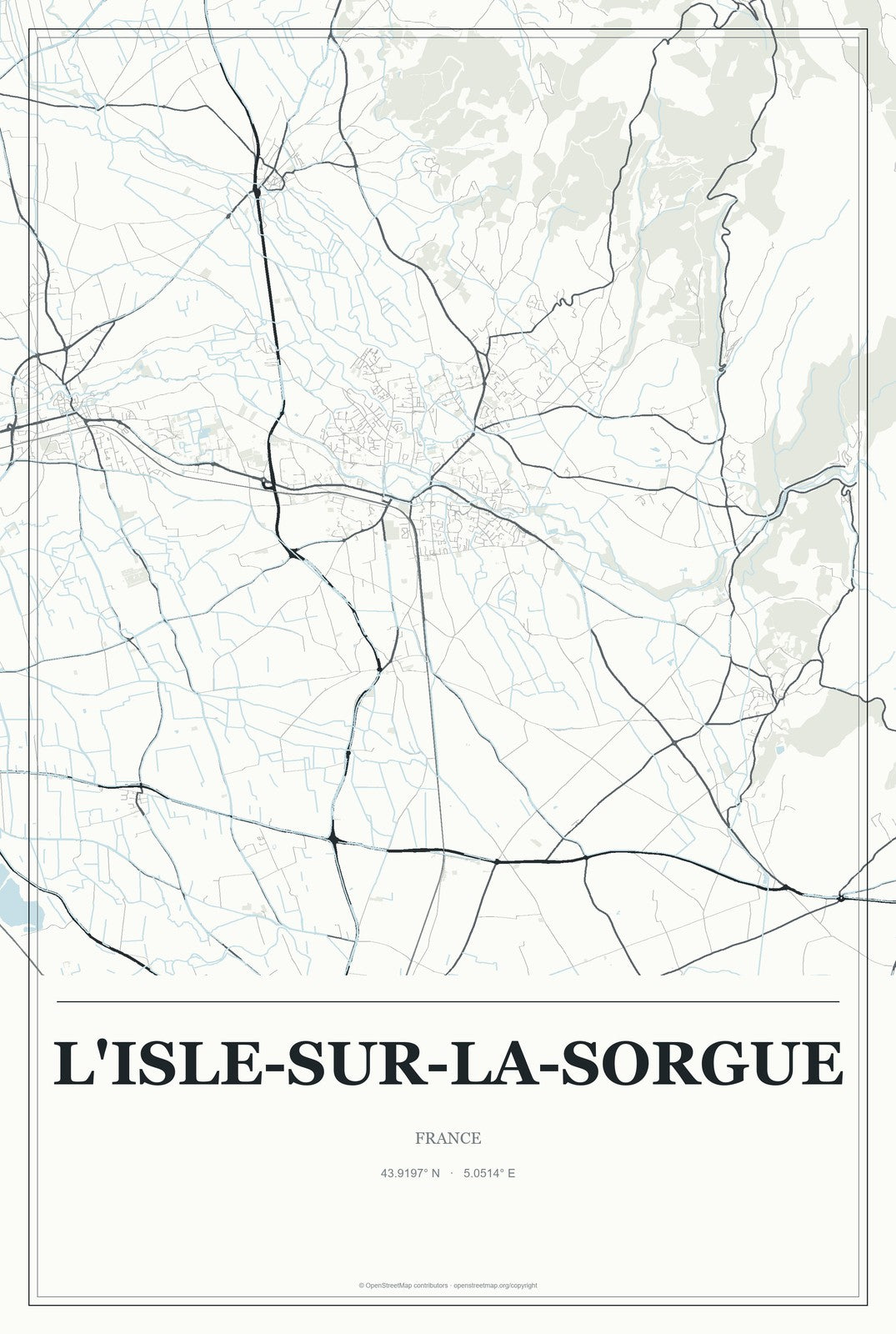 L'Isle-sur-la-Sorgue, France City Map Aluminum Sign in Gallery Air style