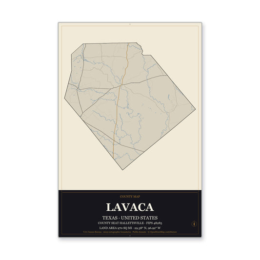 Lavaca County, Texas Map Aluminum Sign in Museum Plaque style