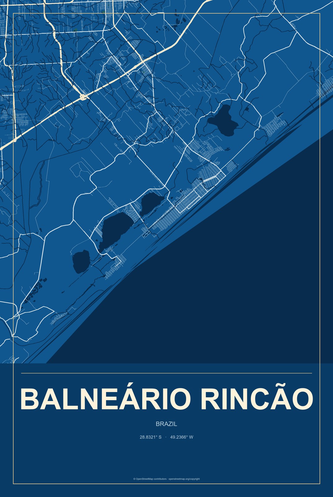 Balneário Rincão, Brazil City Map Aluminum Sign in Harbor Cobalt style