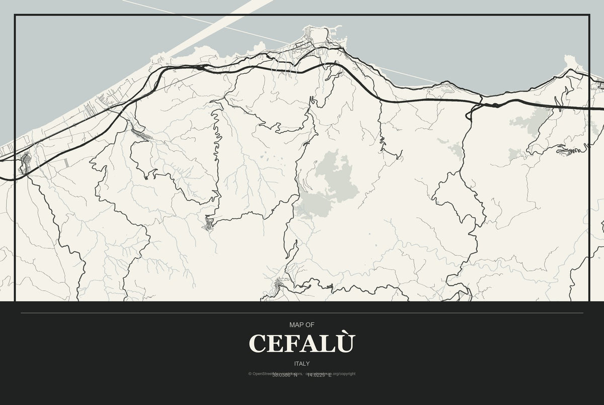 Cefalù, Italy City Map Aluminum Sign in Museum Plaque style