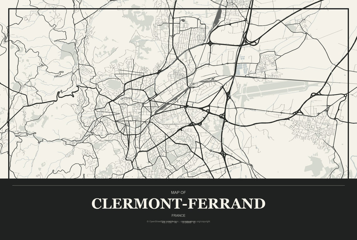 Clermont-Ferrand, France City Map Aluminum Sign in Museum Plaque style