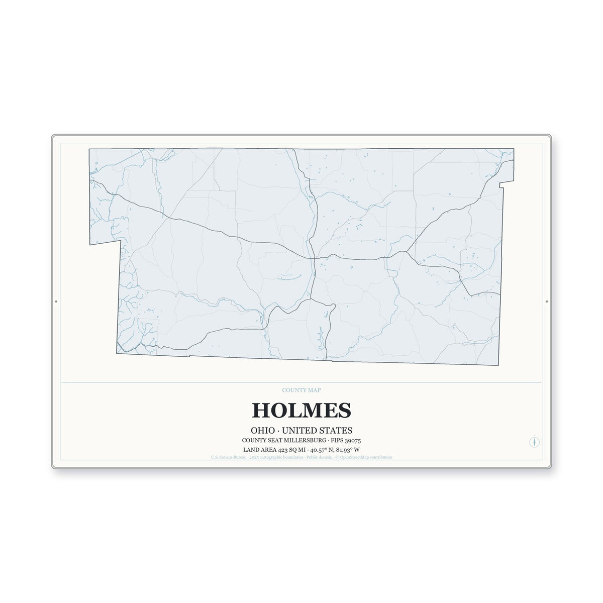 Holmes County, Ohio Map Aluminum Sign in Gallery Air style