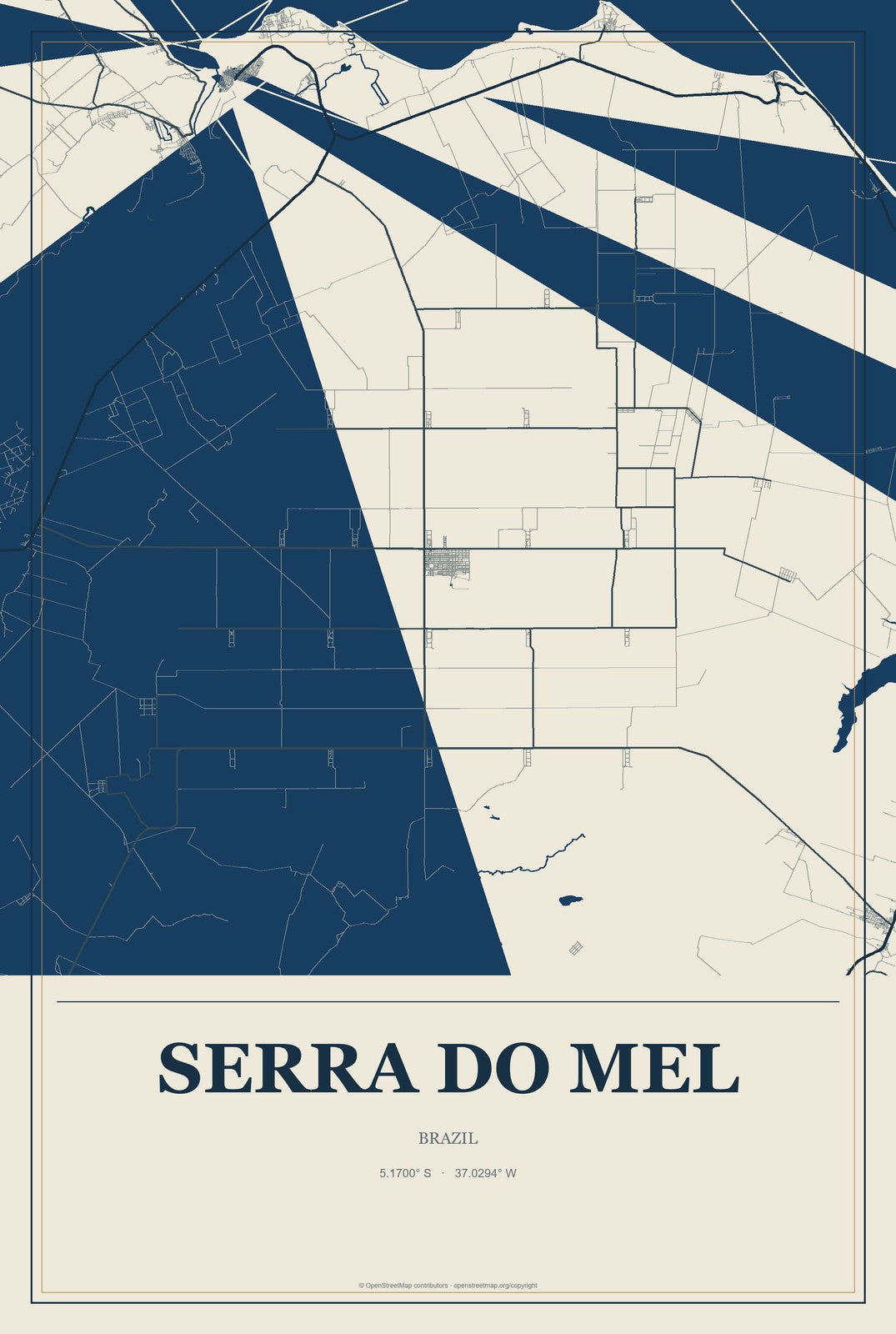 Serra do Mel, Brazil City Map Aluminum Sign in Coastal Cutout style