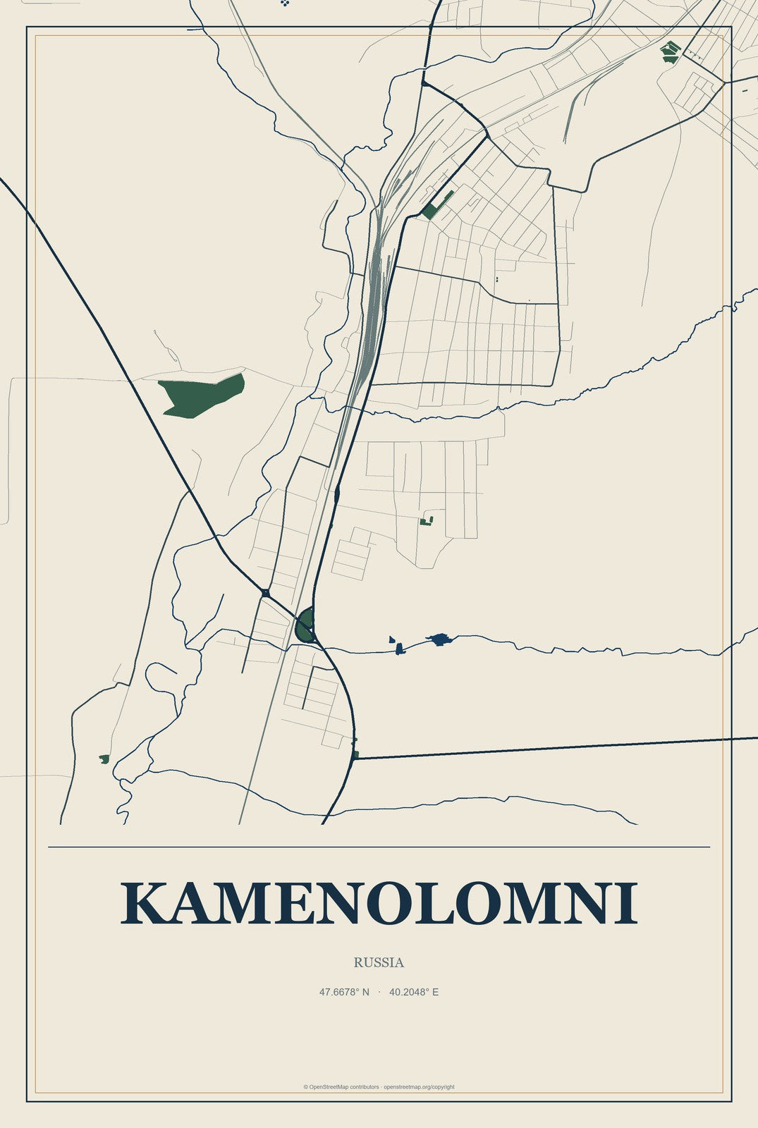 Kamenolomni, Russia City Map Aluminum Sign in Coastal Cutout style