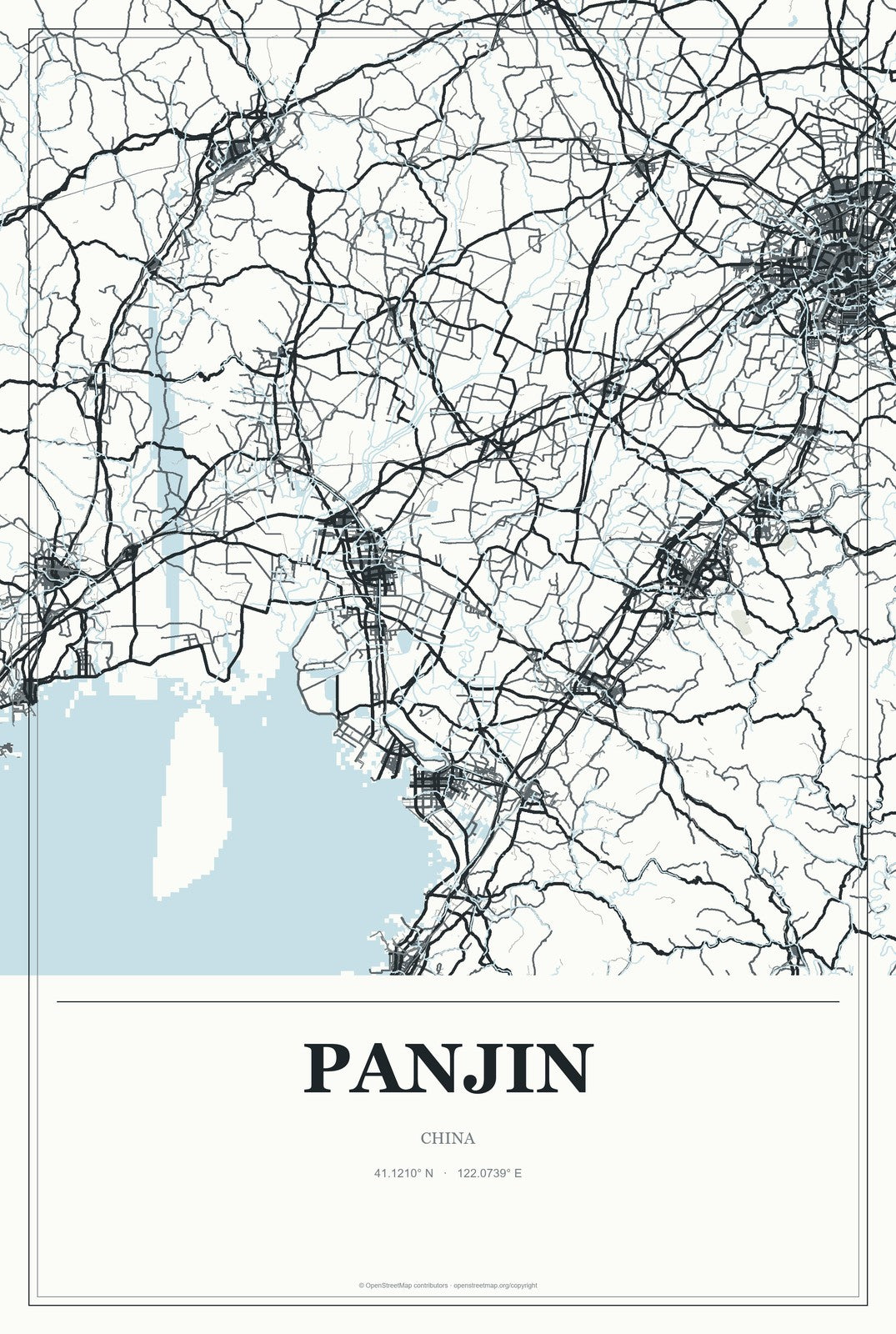 Panjin, China City Map Aluminum Sign in Gallery Air style