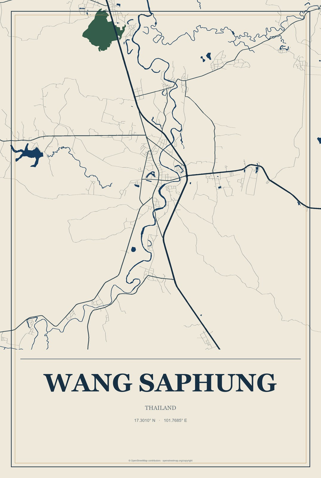 Wang Saphung, Thailand City Map Aluminum Sign in Coastal Cutout style