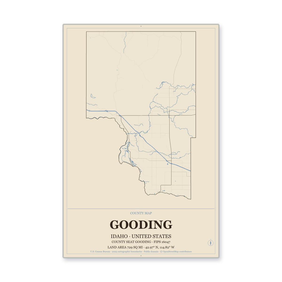 Gooding County, Idaho Map Aluminum Sign in Heritage Nautical style
