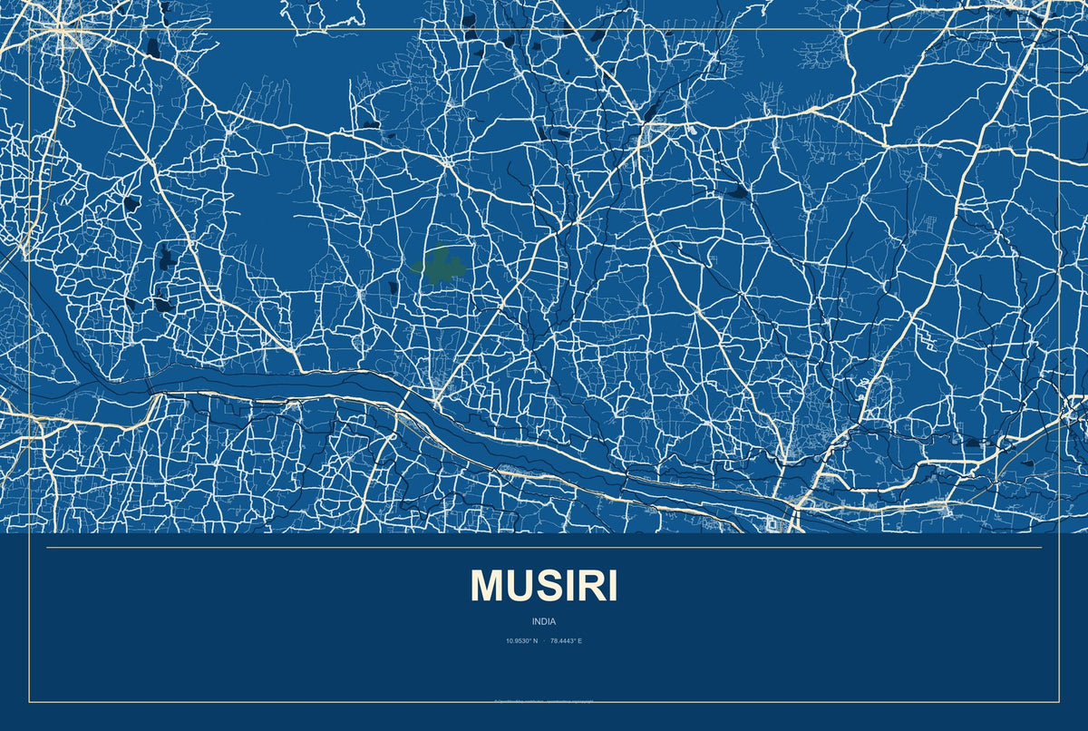 Musiri, India City Map Aluminum Sign in Harbor Cobalt style