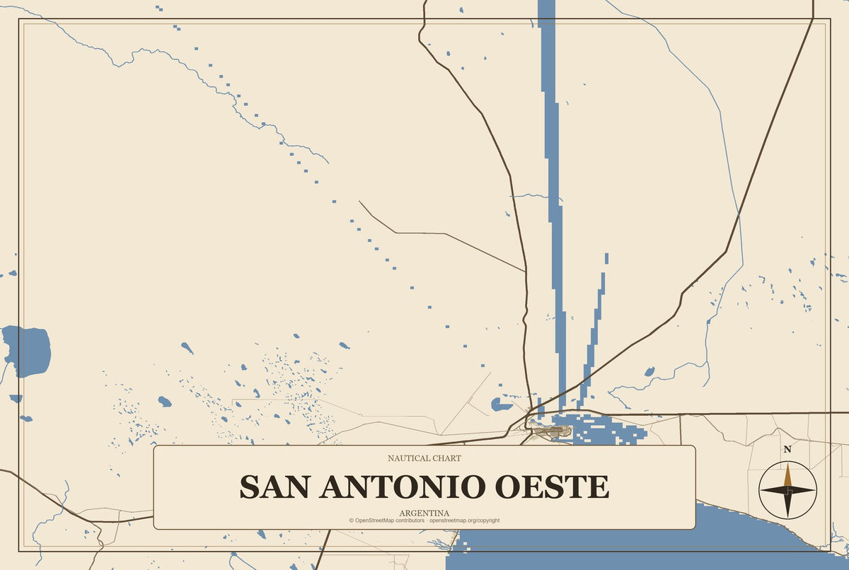 San Antonio Oeste, Argentina City Map Aluminum Sign in Heritage Nautical style