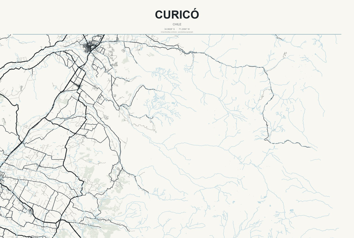 Curicó, Chile City Map Aluminum Sign in Headline Atlas style