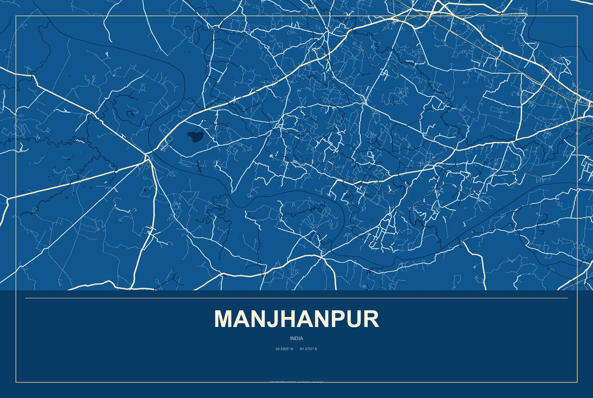 Manjhanpur, India City Map Aluminum Sign in Harbor Cobalt style