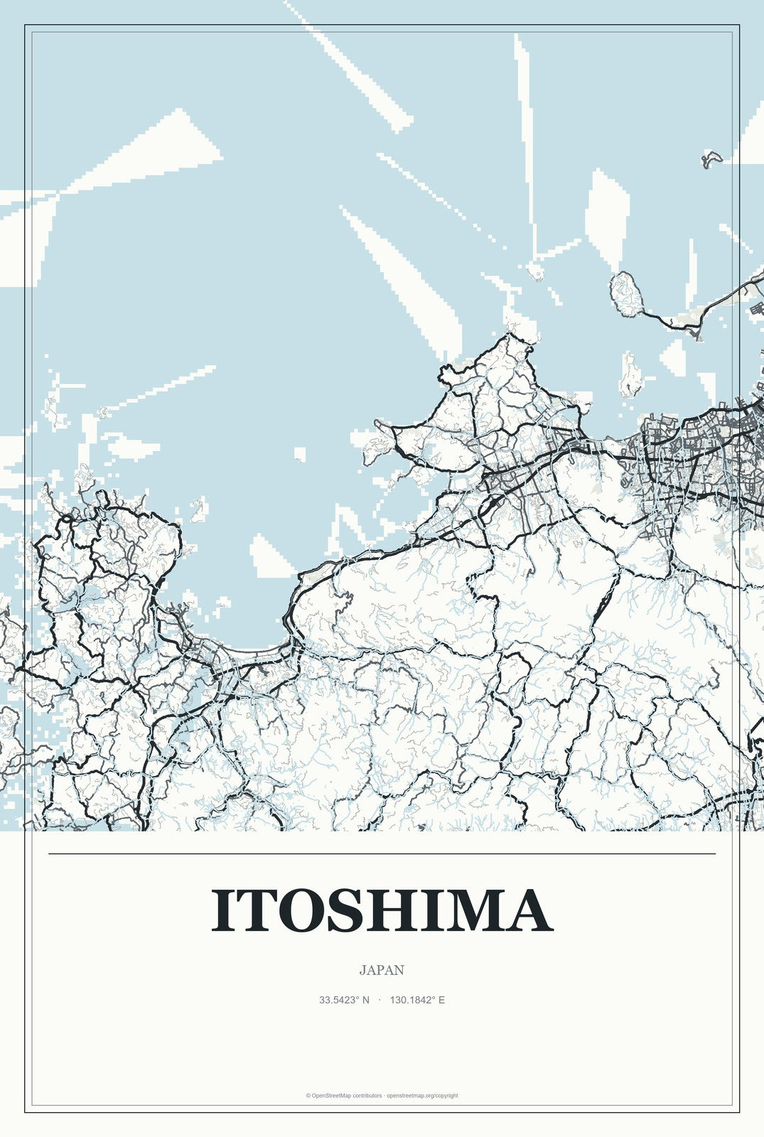Itoshima, Japan City Map Aluminum Sign in Gallery Air style