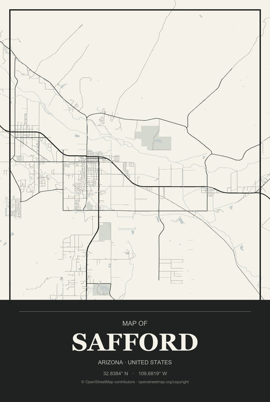 Safford, Arizona City Map Aluminum Sign in Museum Plaque style
