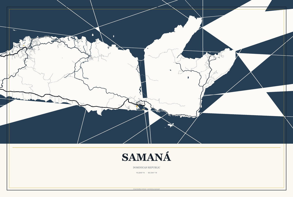 Samaná, Dominican Republic City Map Aluminum Sign in Citrine Modern style
