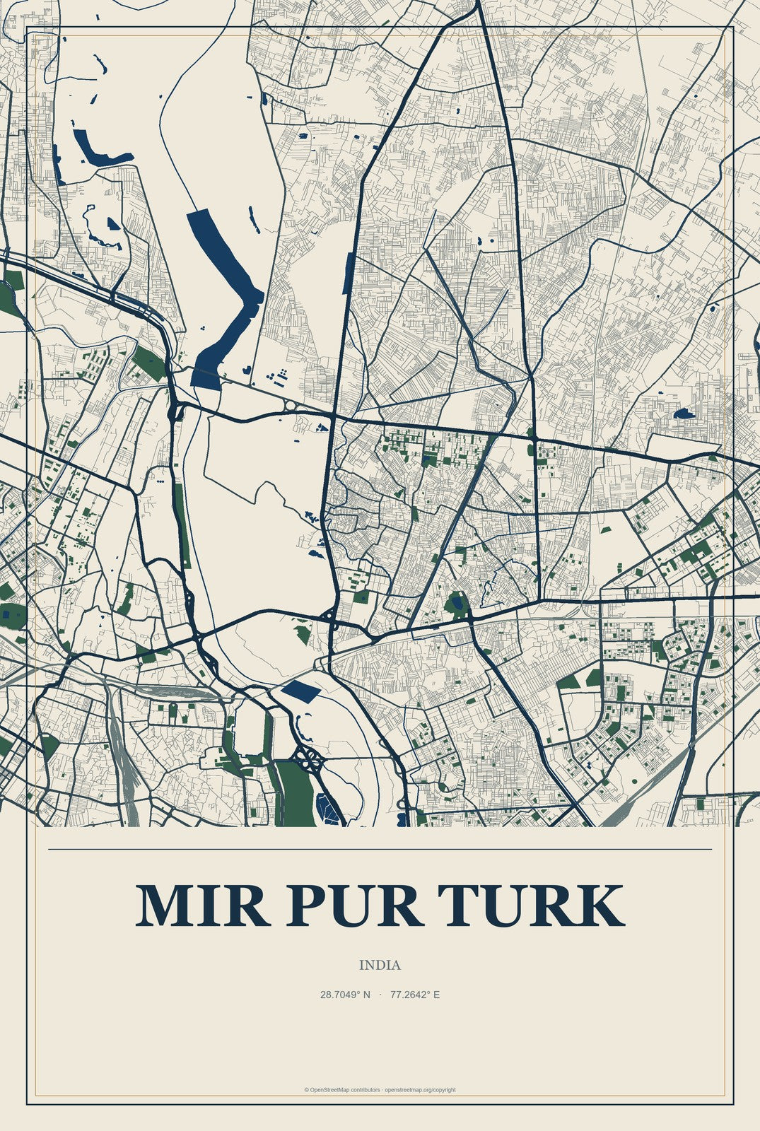 Mir Pur Turk, India City Map Aluminum Sign in Coastal Cutout style
