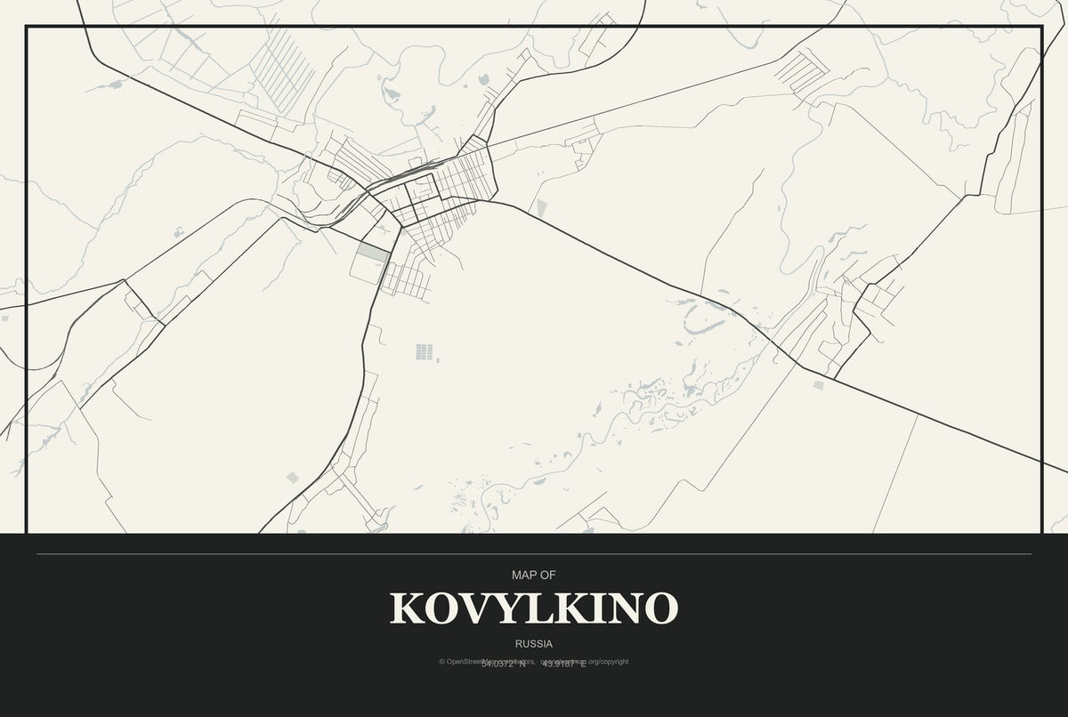 Kovylkino, Russia City Map Aluminum Sign in Museum Plaque style