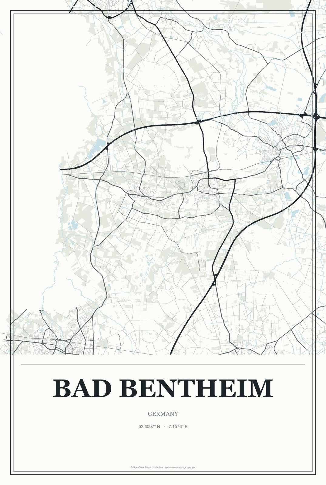 Bad Bentheim, Germany City Map Aluminum Sign in Gallery Air style