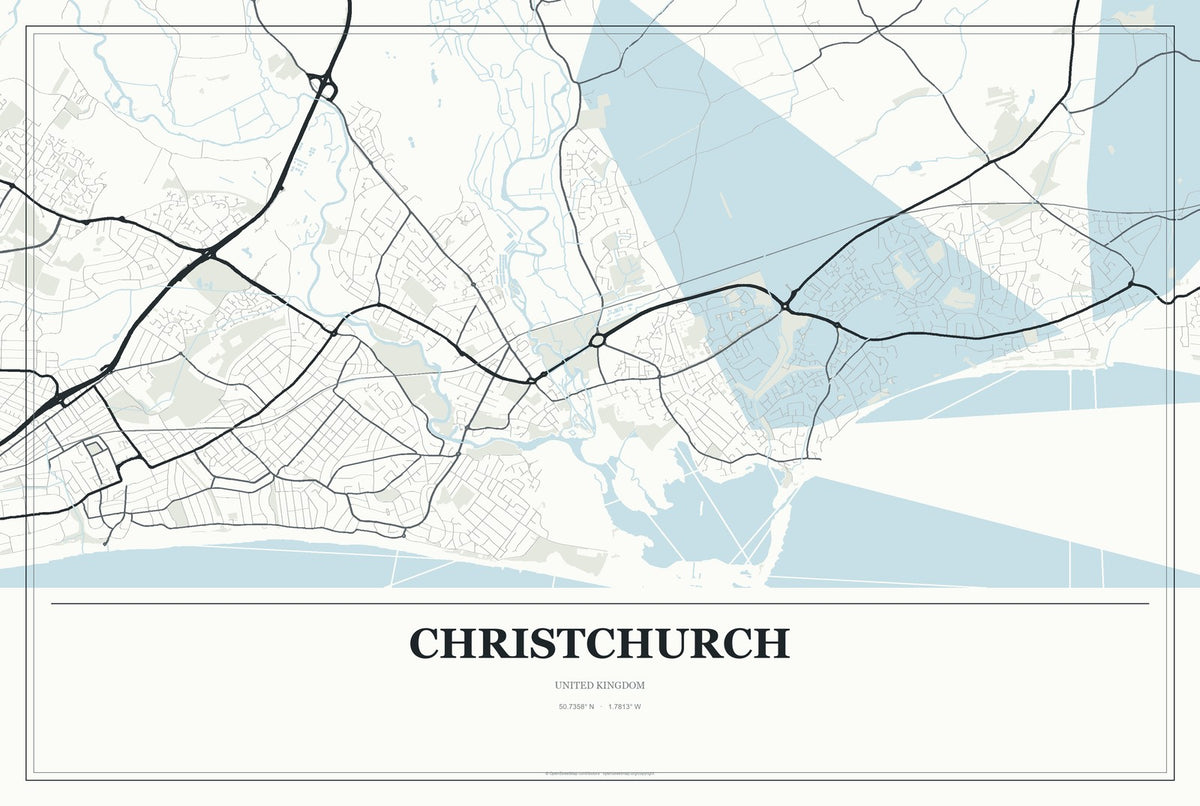 Christchurch, United Kingdom City Map Aluminum Sign in Gallery Air style