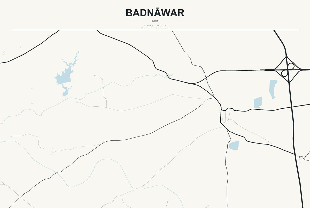Badnāwar, India City Map Aluminum Sign in Headline Atlas style