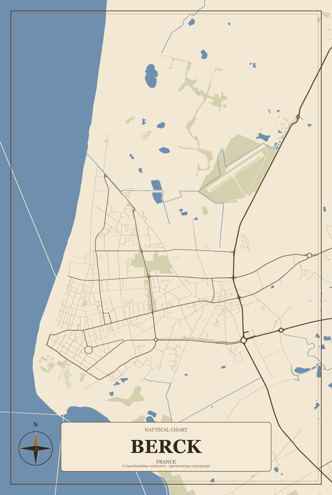 Berck, France City Map Aluminum Sign in Heritage Nautical style