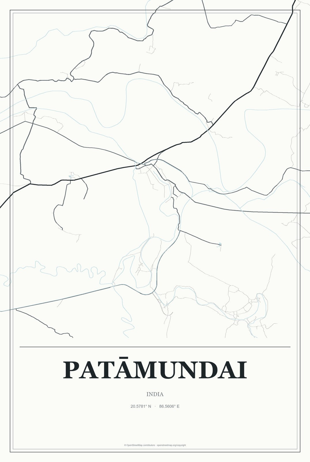 Patāmundai, India City Map Aluminum Sign in Gallery Air style