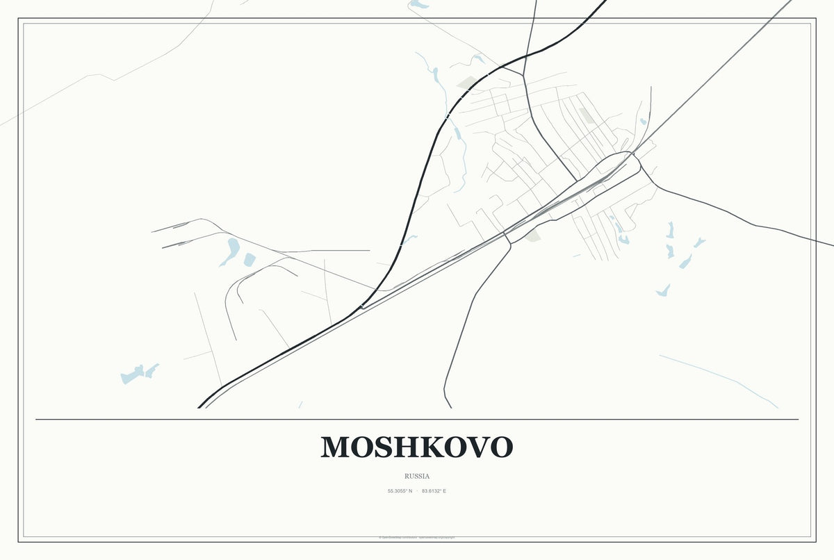 Moshkovo, Russia City Map Aluminum Sign in Gallery Air style