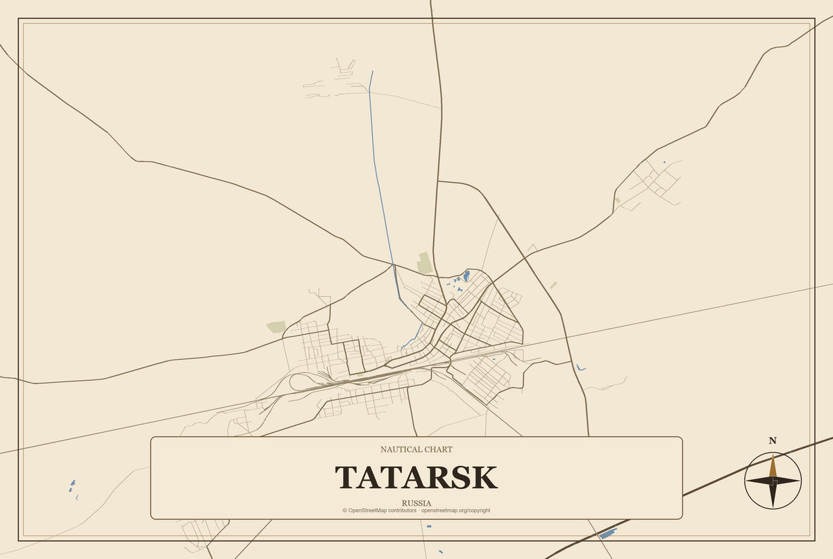 Tatarsk, Russia City Map Aluminum Sign in Heritage Nautical style