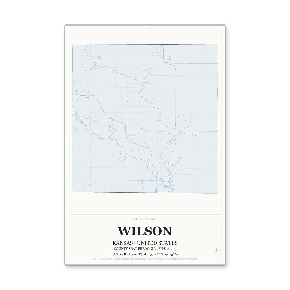 Wilson County, Kansas Map Aluminum Sign in Gallery Air style