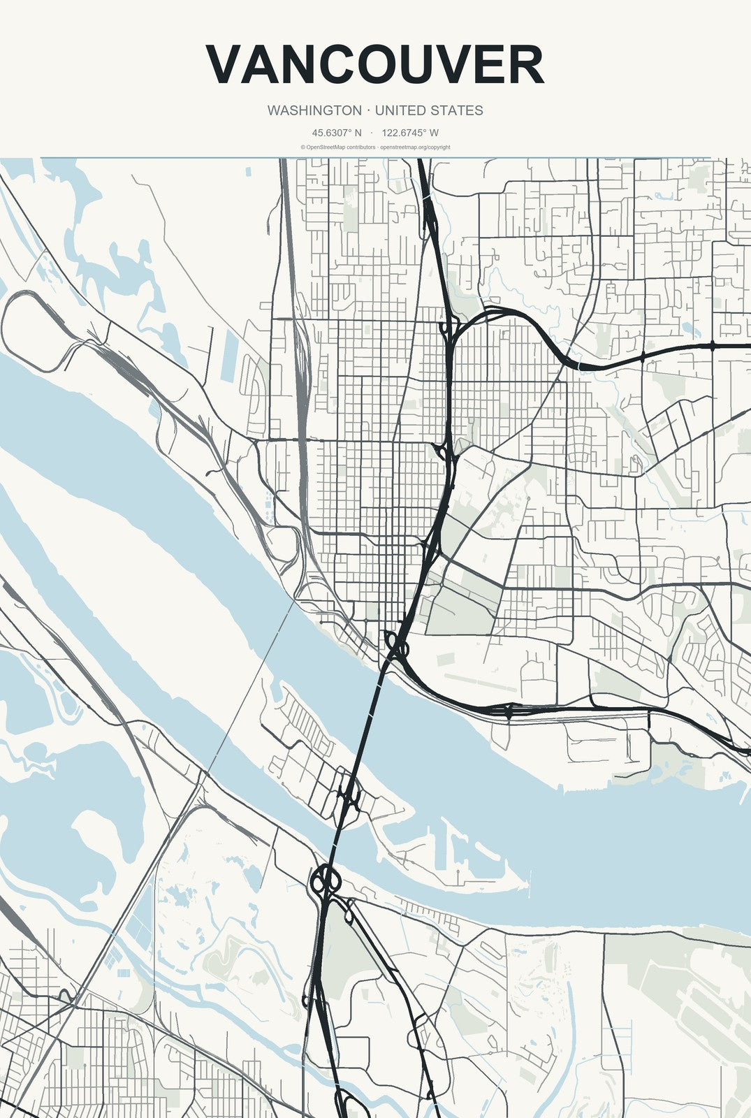 Vancouver, Washington City Map Aluminum Sign in Headline Atlas style