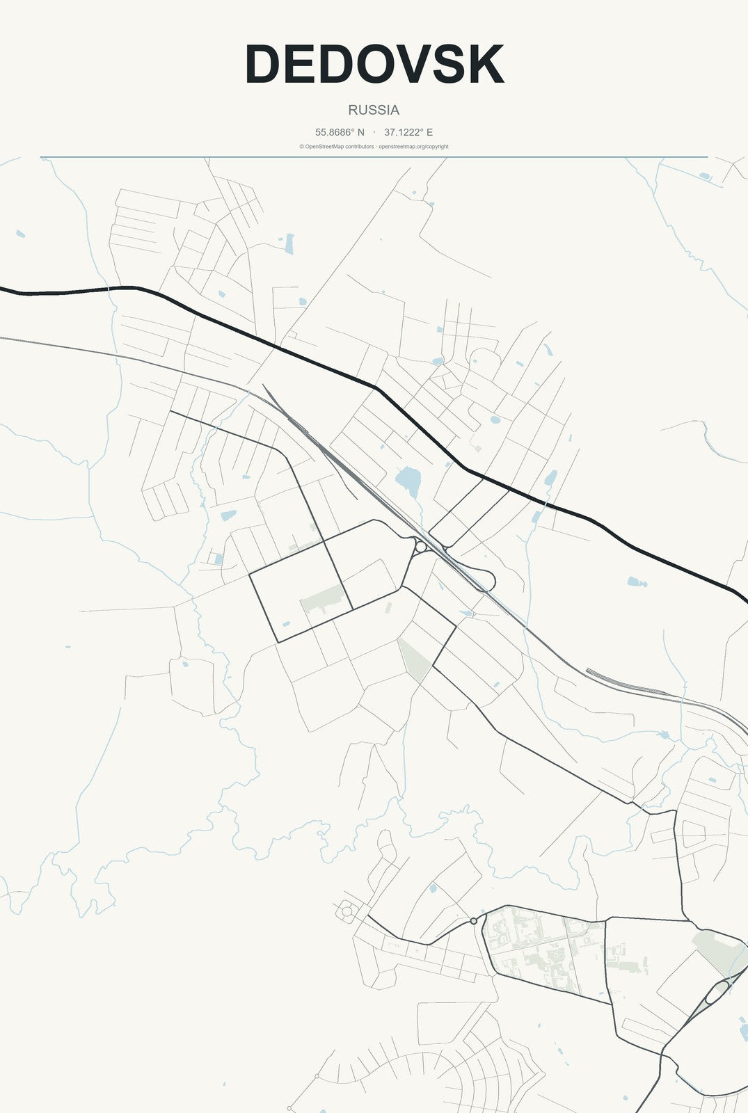 Dedovsk, Russia City Map Aluminum Sign in Headline Atlas style
