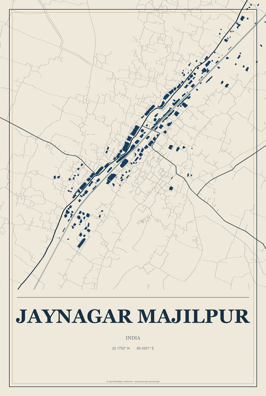 Jaynagar Majilpur, India City Map Aluminum Sign in Coastal Cutout style