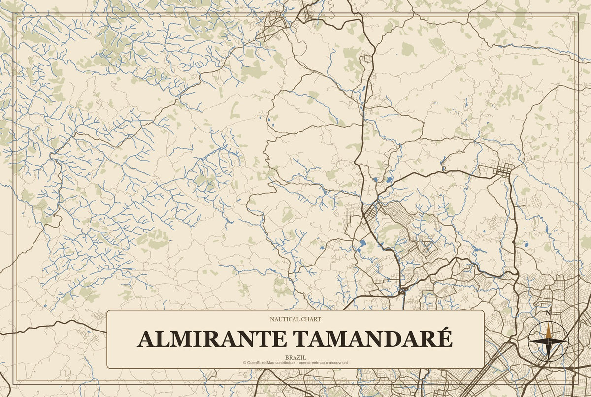 Almirante Tamandaré, Brazil City Map Aluminum Sign in Heritage Nautical style