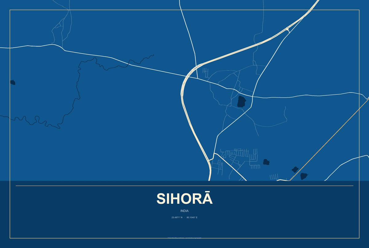 Sihorā, India City Map Aluminum Sign in Harbor Cobalt style