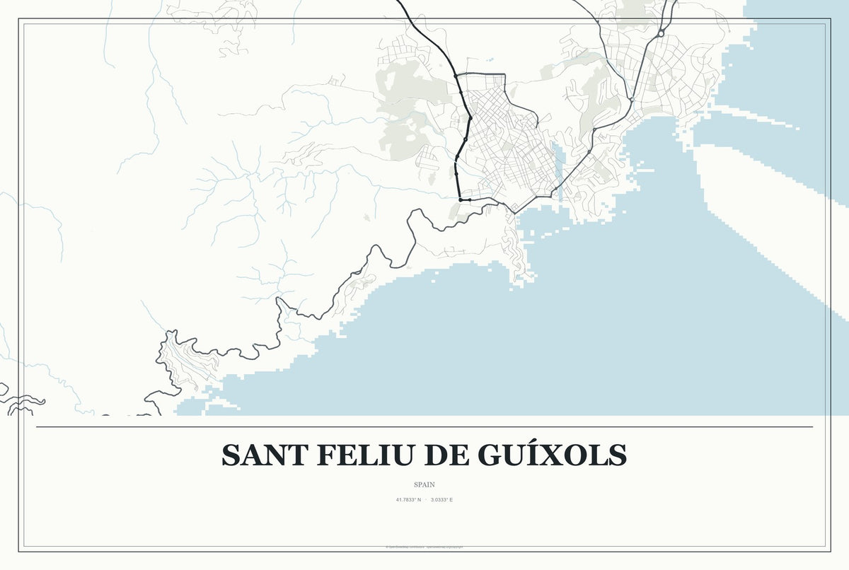 Sant Feliu de Guíxols, Spain City Map Aluminum Sign in Gallery Air style