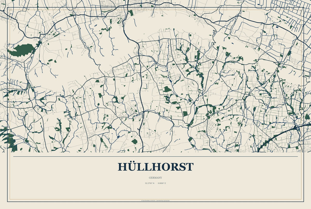 Hüllhorst, Germany City Map Aluminum Sign in Coastal Cutout style