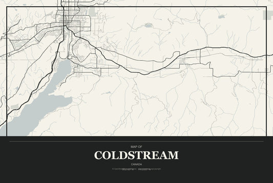 Coldstream, Canada City Map Aluminum Sign in Museum Plaque style