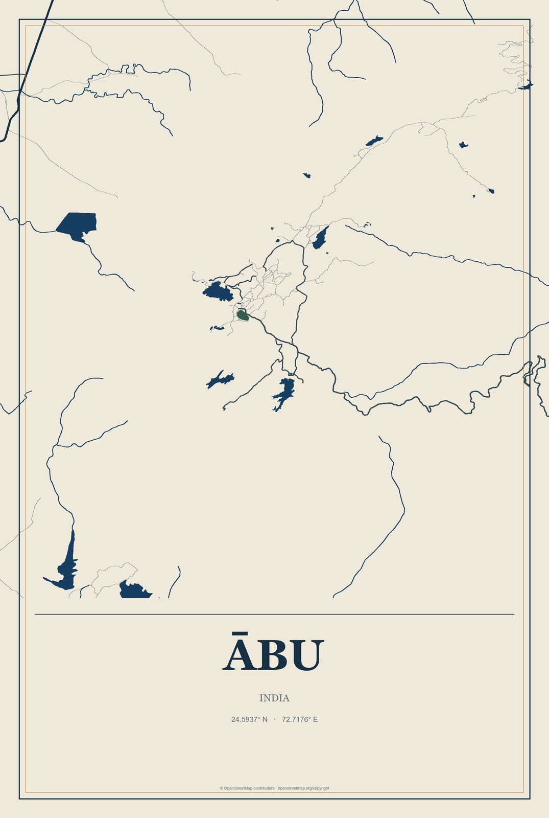 Ābu, India City Map Aluminum Sign in Coastal Cutout style