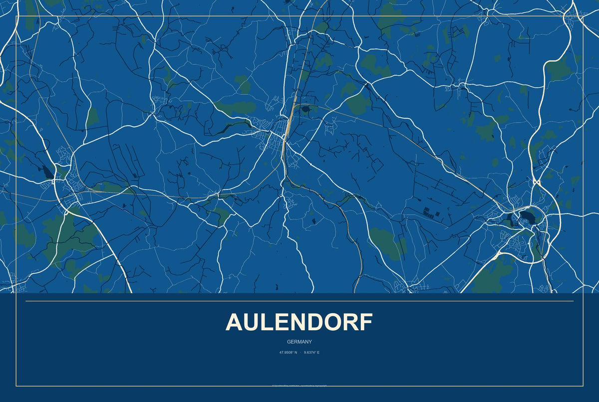 Aulendorf, Germany City Map Aluminum Sign in Harbor Cobalt style