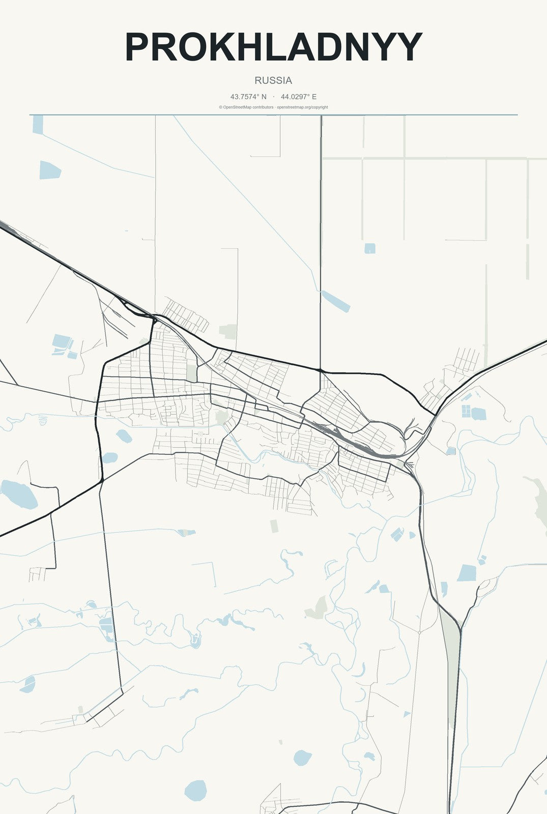 Prokhladnyy, Russia City Map Aluminum Sign in Headline Atlas style