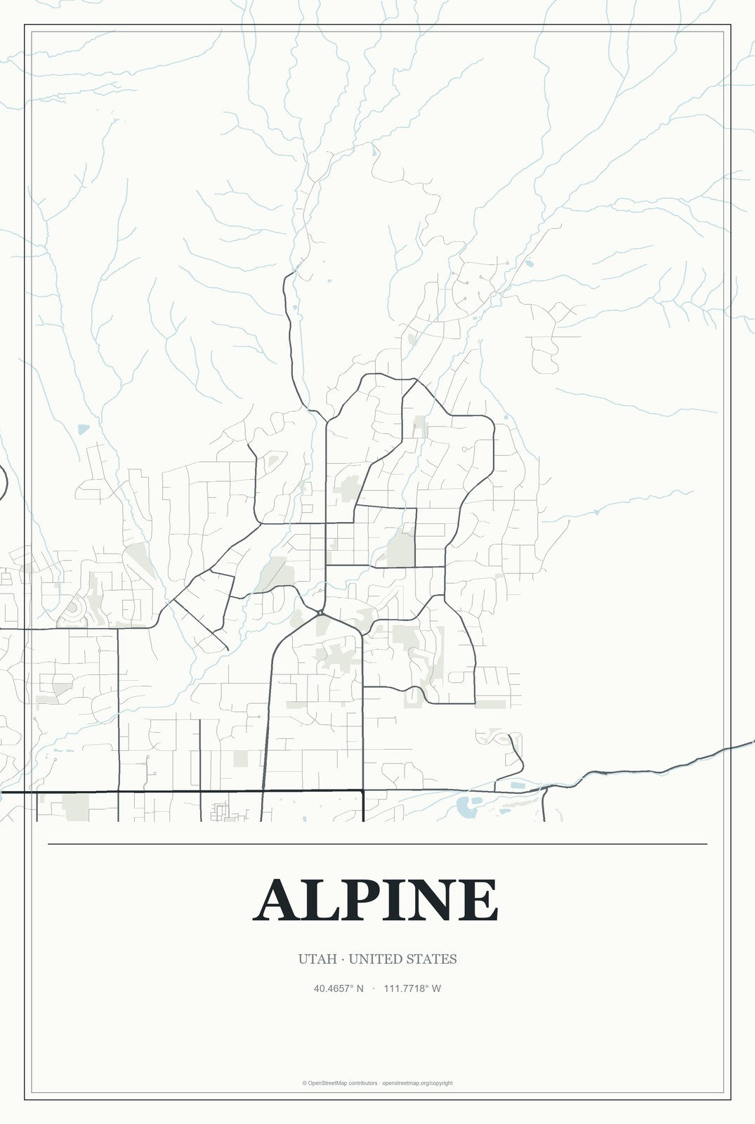 Alpine, Utah City Map Aluminum Sign in Gallery Air style