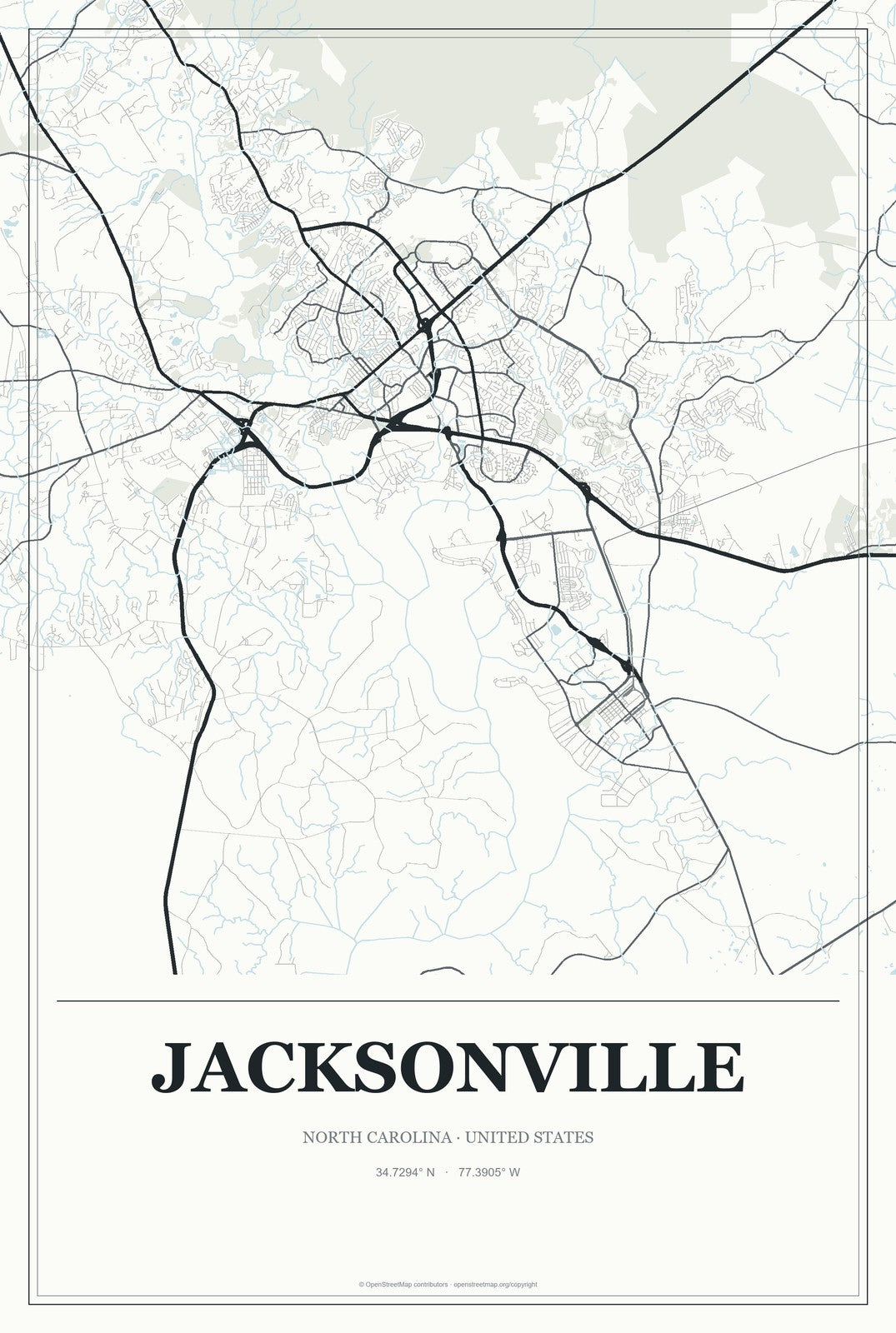 Jacksonville, North Carolina City Map Aluminum Sign in Gallery Air style
