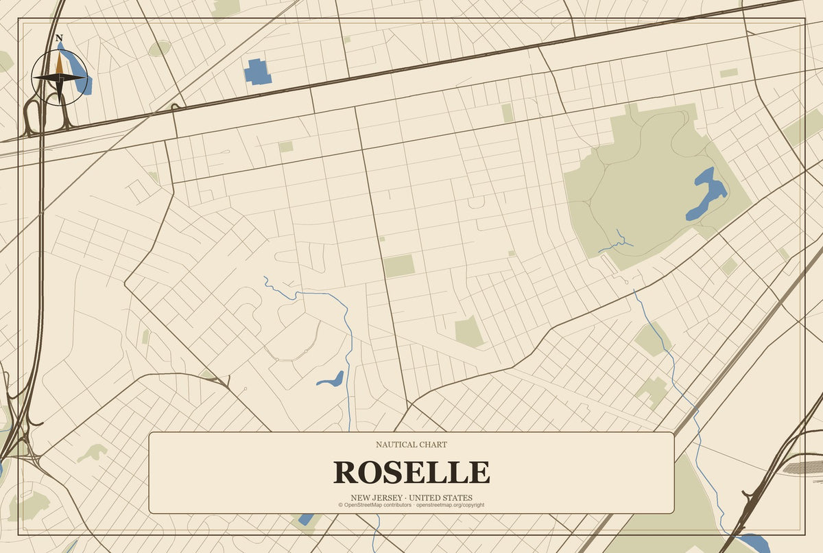 Roselle, New Jersey City Map Aluminum Sign in Heritage Nautical style