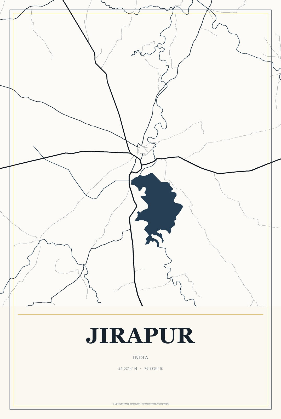 Jirapur, India City Map Aluminum Sign in Citrine Modern style